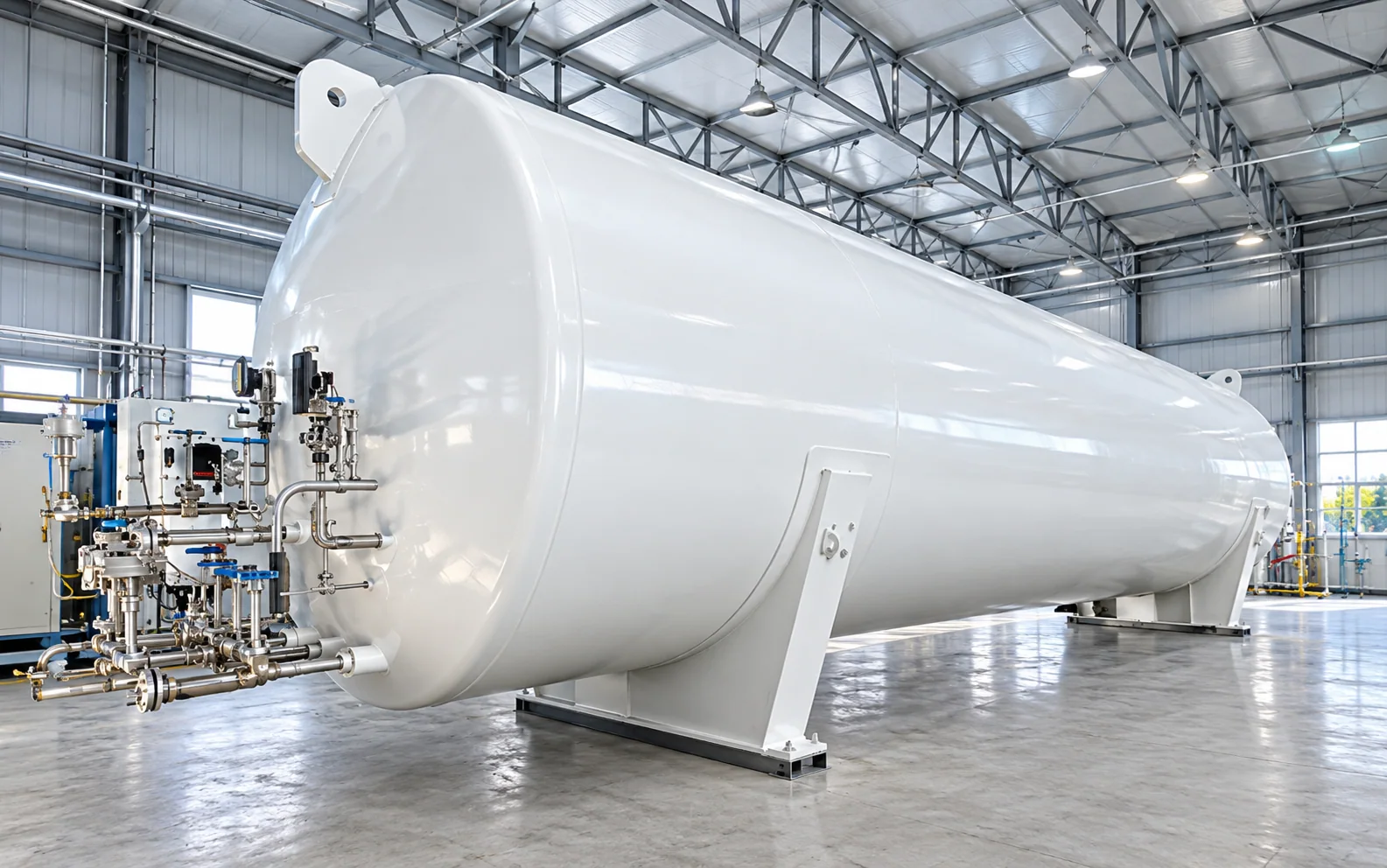 LNG storage tank in an equipment setting