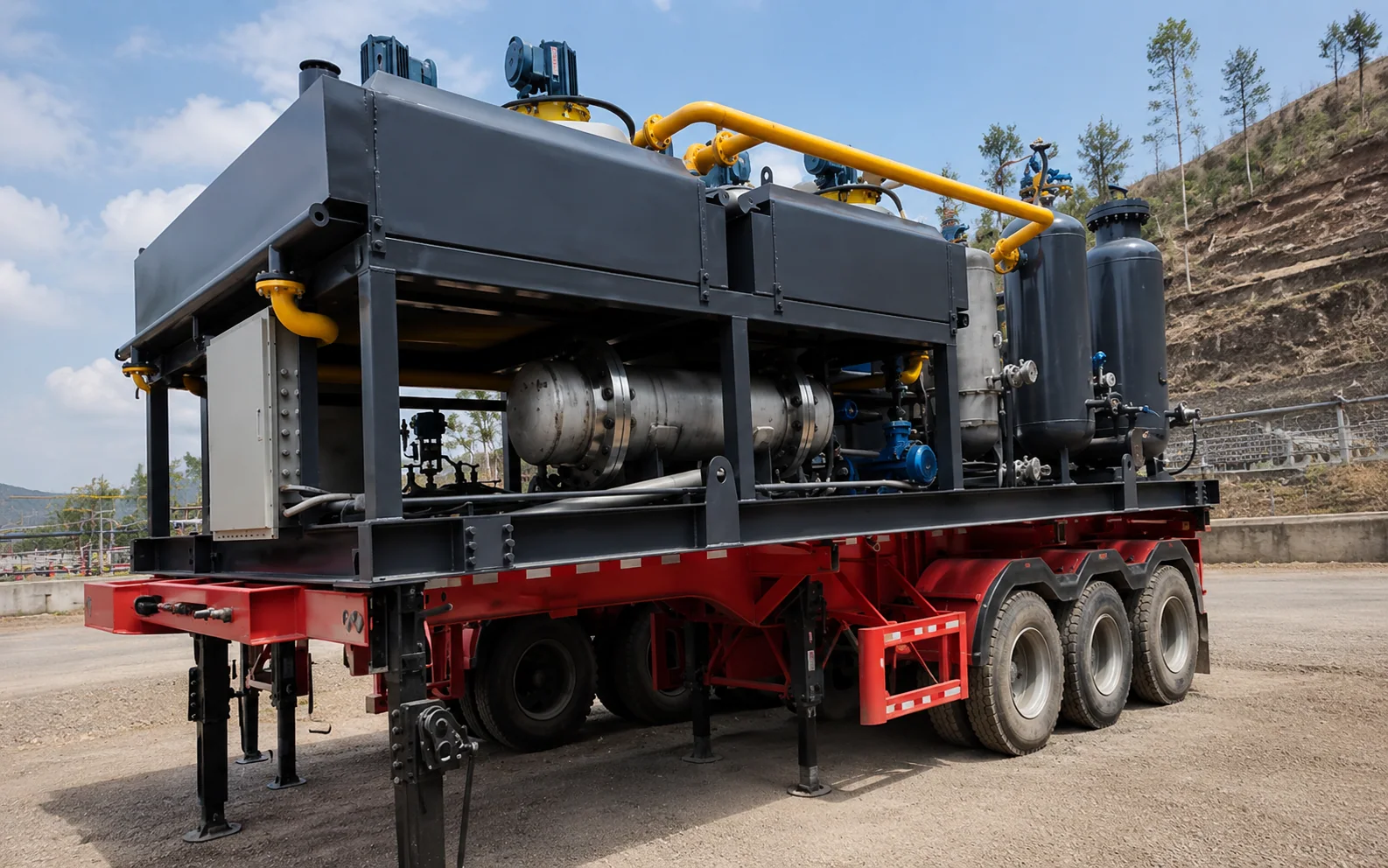 Mobile LNG precooling and refrigerant-compression process unit